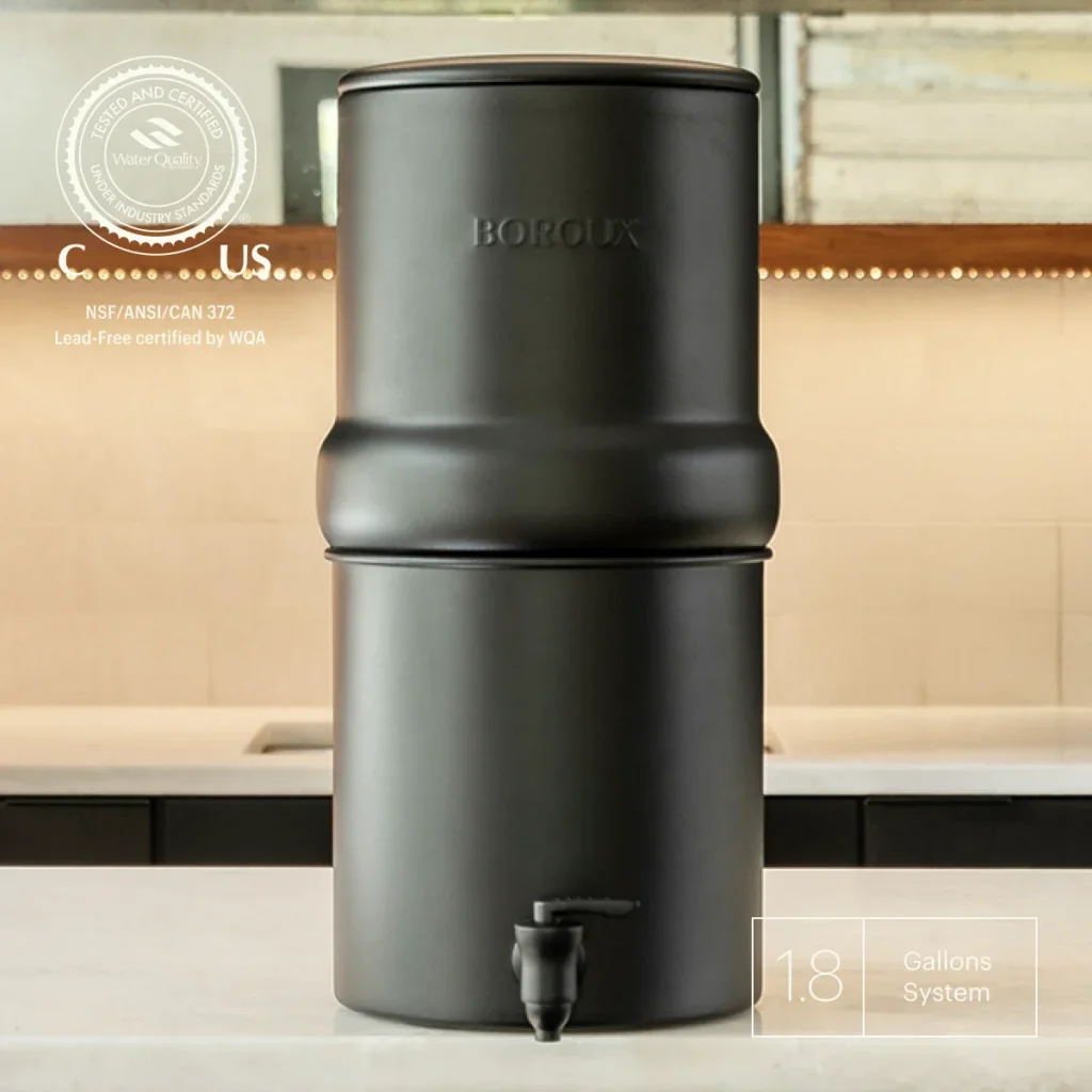 BOROUX Legacy Compact Water Filter - 7L Stainless Steel Gravity System